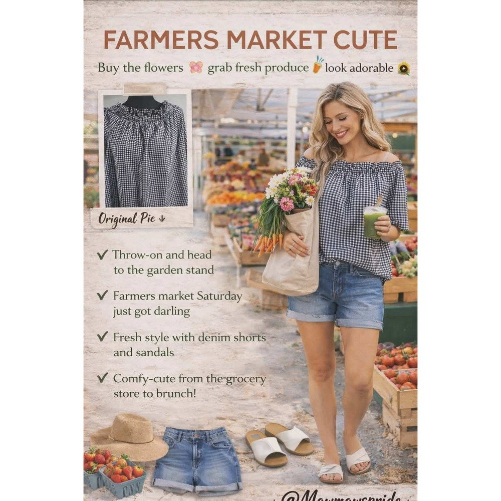 Gingham Check Ruffle Neck on off shoulder Boho Western coastal cowgirl country